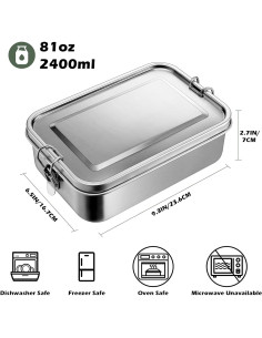 Caja de Almuerzo Leonyo 2400ml Acero Inoxidable 18/10 2