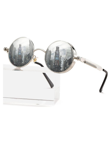 Gafas de sol redondas AIEYEZO Steampunk UV 100% Plata