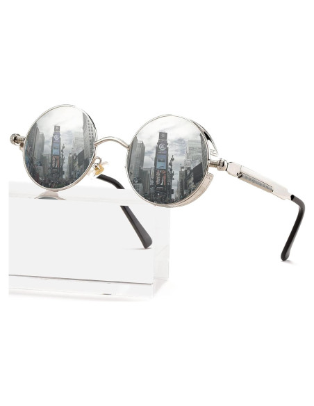 Gafas de sol redondas AIEYEZO Steampunk UV 100% Plata