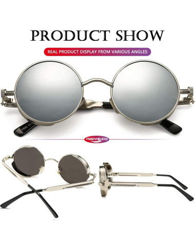 Gafas de sol redondas AIEYEZO Steampunk UV 100% Plata