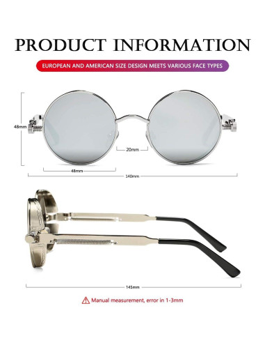 Gafas de sol redondas AIEYEZO Steampunk UV 100% Plata