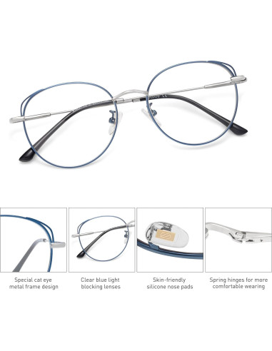Gafas de luz azul SOJOS Cat Eye para mujer marco metal