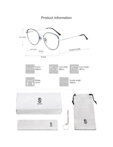 Gafas de luz azul SOJOS Cat Eye para mujer marco metal