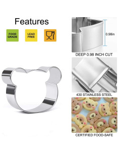 Cortadores de Galletas Osito Teddy Crethinkaty - 3 Piezas Acero Inoxidable 2