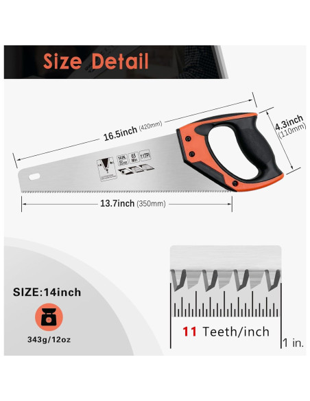 Sierra de Mano WBJKZJD 350mm 11 TPI Mango Ergonómico Antideslizante