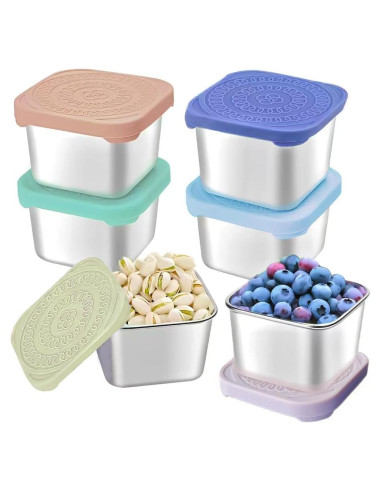 6 Contenedores de Snack de Acero Inoxidable SEUOX 180ml