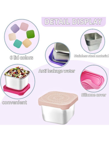6 Contenedores de Snack de Acero Inoxidable SEUOX 180ml