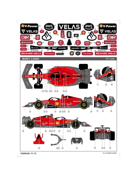 Coche RC Ferrari F1 75 1:12 Voltz Toys 2.4GHz Detallado