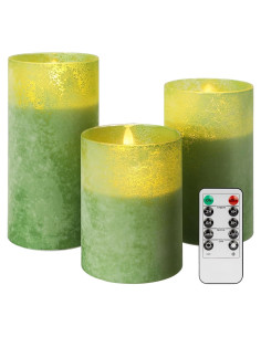 Juego de 3 Velas LED Verdes Sin Llama Angelloong 15 cm