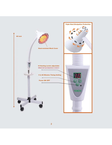 Lámpara de Terapia de Luz Roja YUNCHI 275W con Control Remoto