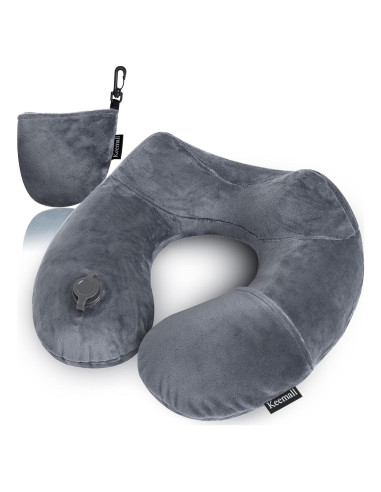 Cojín de viaje inflable Keemall negro gris para cuello