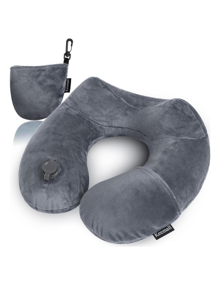 Cojín de viaje inflable Keemall negro gris para cuello