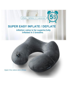 Cojín de viaje inflable Keemall negro gris para cuello 2
