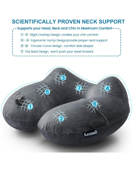 Cojín de viaje inflable Keemall negro gris para cuello