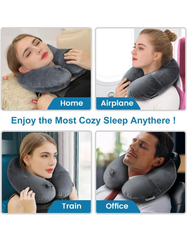 Cojín de viaje inflable Keemall negro gris para cuello