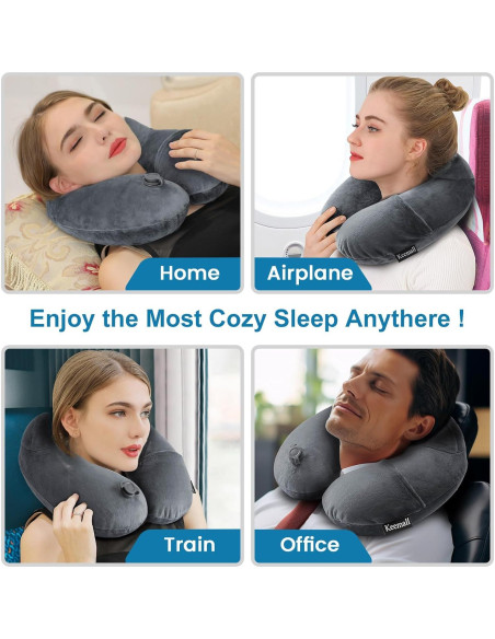 Cojín de viaje inflable Keemall negro gris para cuello