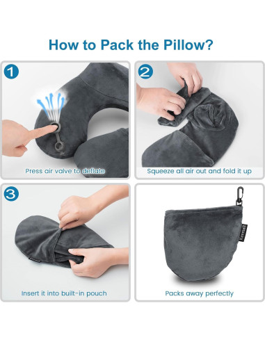 Cojín de viaje inflable Keemall negro gris para cuello