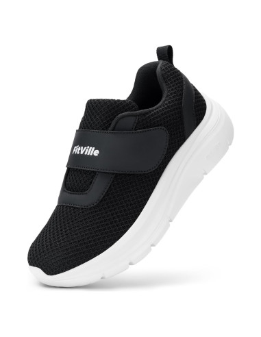 Zapatos Diabéticos FitVille Mujeres 9 Ancho Negro Malla