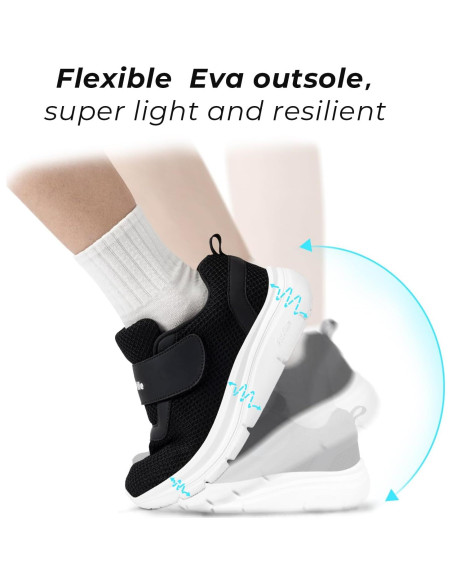 Zapatos Diabéticos FitVille Mujeres 9 Ancho Negro Malla