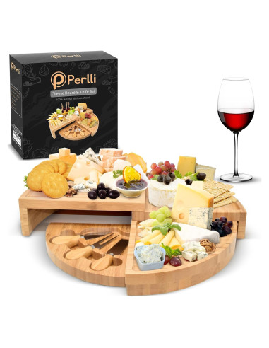 Tablero de Queso Perlli de Bambú 45,72 cm Redondo Plegable