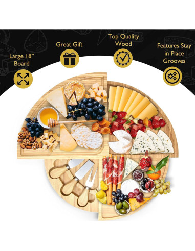 Tablero de Queso Perlli de Bambú 45,72 cm Redondo Plegable