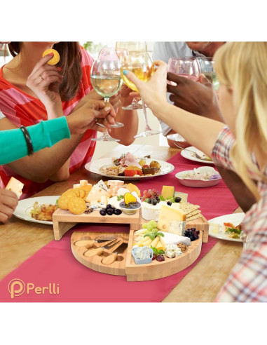 Tablero de Queso Perlli de Bambú 45,72 cm Redondo Plegable