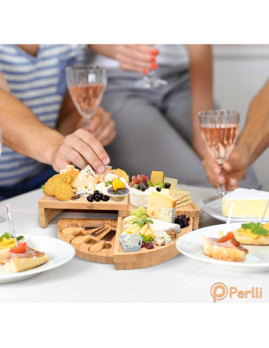 Tablero de Queso Perlli de Bambú 45,72 cm Redondo Plegable