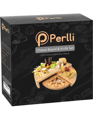 Tablero de Queso Perlli de Bambú 45,72 cm Redondo Plegable