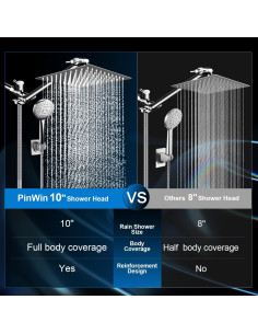 Combo Cabezal de Ducha PinWin 10 Pulgadas Cromo Ajustable 2