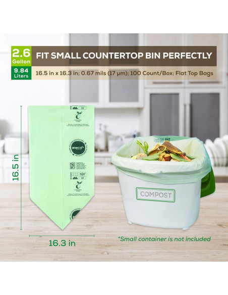 Bolsas Compostables ANECO 2.6 Galones 100 Unidades Extra Gruesas