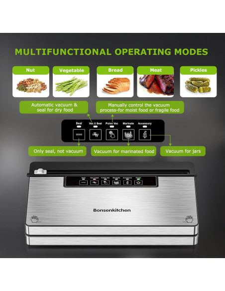 Selladora al Vacío Bonsenkitchen VS3201 con 100 Bolsas