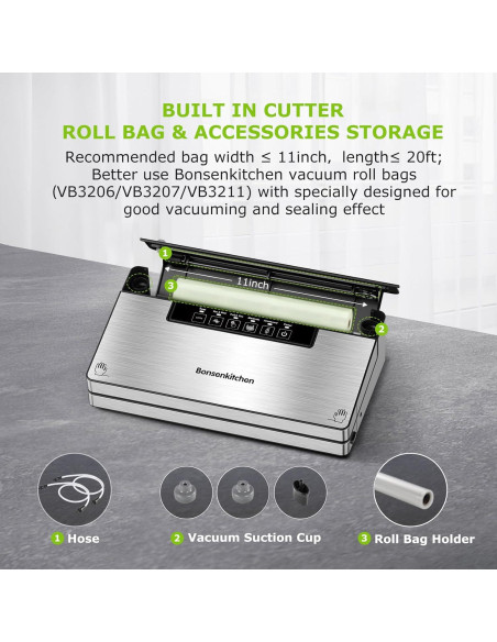 Selladora al Vacío Bonsenkitchen VS3201 con 100 Bolsas