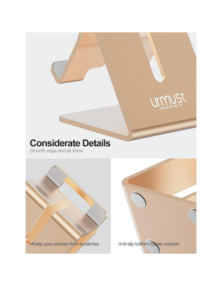 Soporte para teléfono celular Urmust de aluminio - Oro