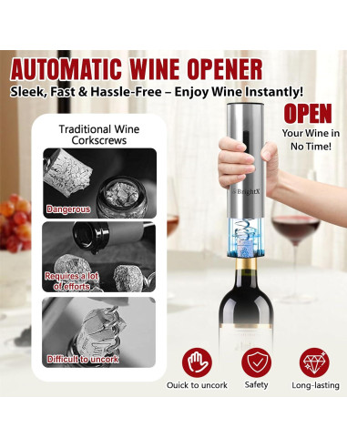 Abridor de Vino Eléctrico Recargable BRIGHTX con Accesorios
