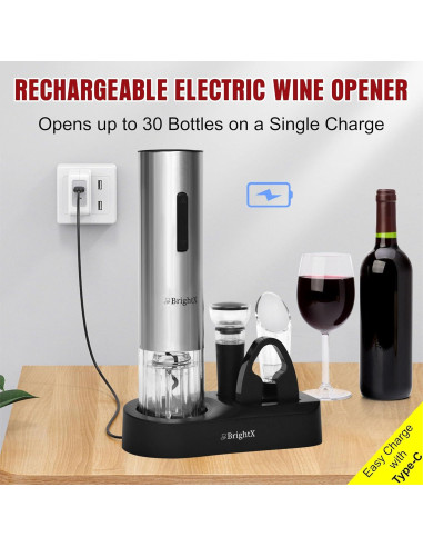 Abridor de Vino Eléctrico Recargable BRIGHTX con Accesorios