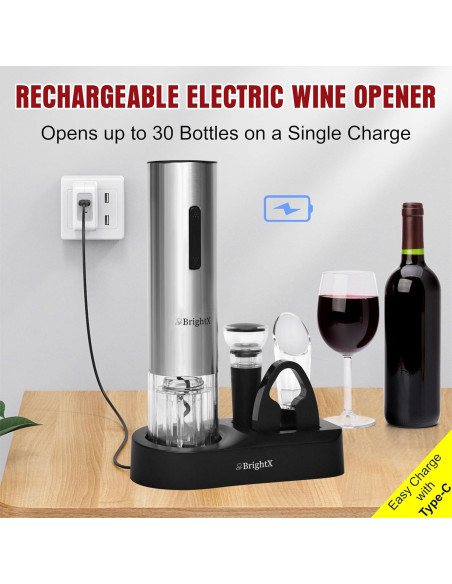 Abridor de Vino Eléctrico Recargable BRIGHTX con Accesorios