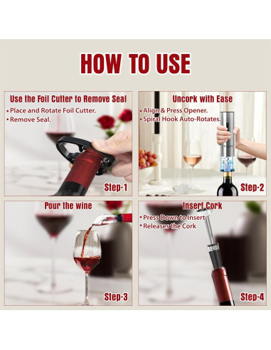 Abridor de Vino Eléctrico Recargable BRIGHTX con Accesorios