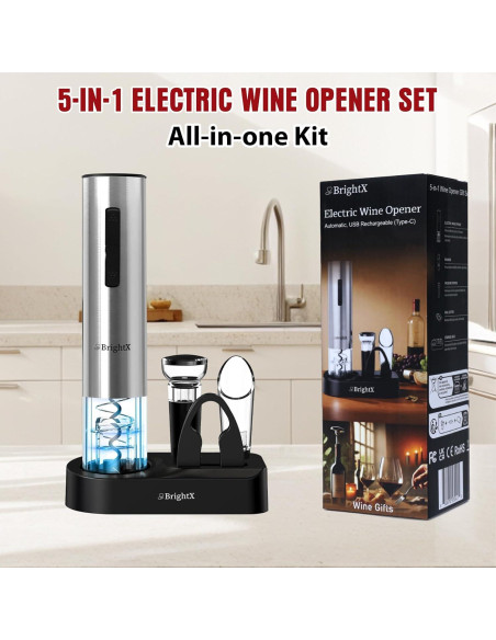 Abridor de Vino Eléctrico Recargable BRIGHTX con Accesorios