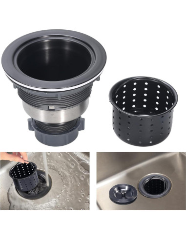 Ensamblaje de Desagüe de Fregadero KONE Acero Inoxidable Negro 11.3x9.8cm