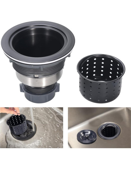 Ensamblaje de Desagüe de Fregadero KONE Acero Inoxidable Negro 11.3x9.8cm