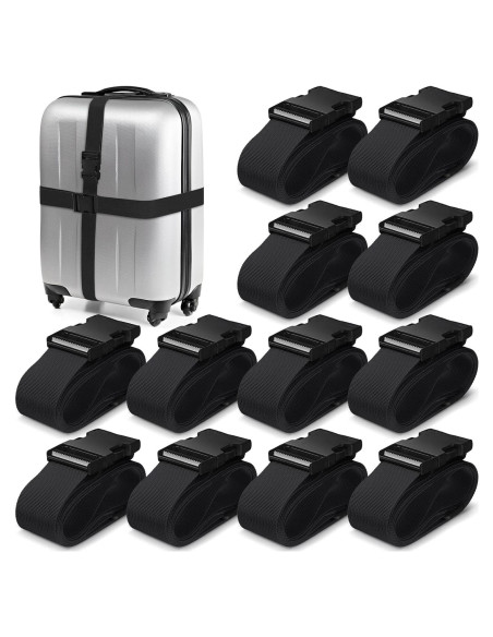 Correas de Equipaje Eccliy 12 Piezas Ajustables Negras 100-188 cm
