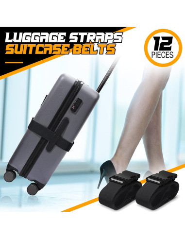 Correas de Equipaje Eccliy 12 Piezas Ajustables Negras 100-188 cm
