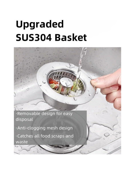 Combo Tapón y Colador de Fregadero Makeforu 3 en 1 Acero Inoxidable