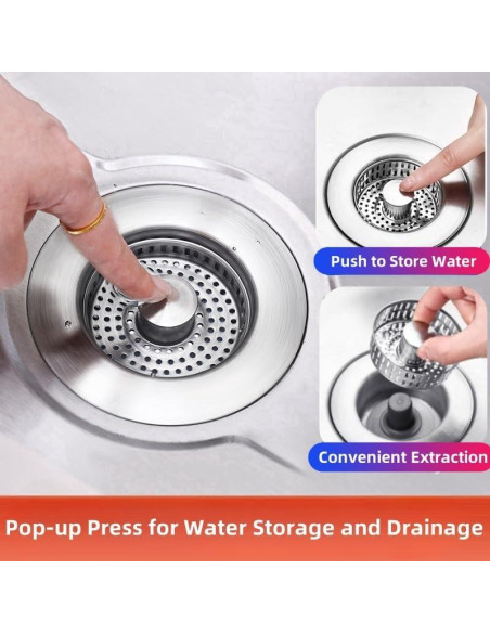 Combo Tapón y Colador de Fregadero Makeforu 3 en 1 Acero Inoxidable