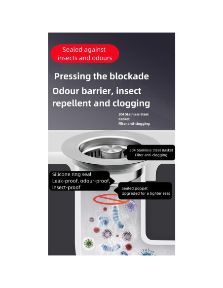 Combo Tapón y Colador de Fregadero Makeforu 3 en 1 Acero Inoxidable