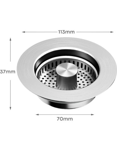 Combo Tapón y Colador de Fregadero Makeforu 3 en 1 Acero Inoxidable