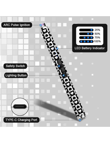 Encendedor Eléctrico SUPRUS Recargable USB Tipo C a Prueba de Viento