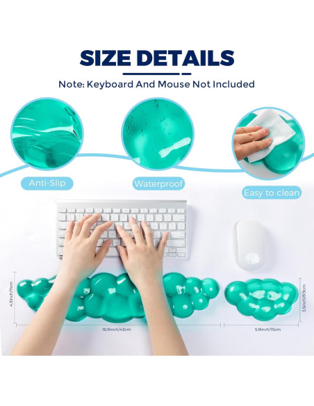 Reposamuñecas de Gel ABRONDA - Ergonómico Verde 42.5x10.8 cm