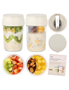 Contenedores de Avena Nocturna Soligt 16oz - 2 Piezas con Compartimentos
