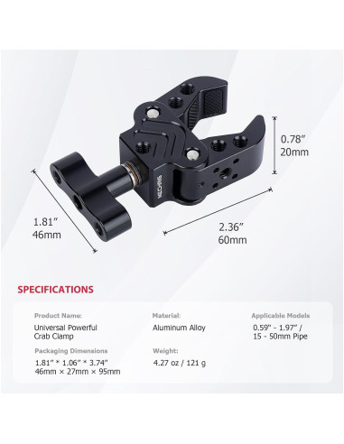 Abrazadera de Aluminio Mechrig 15-50mm para Cámara DSLR
